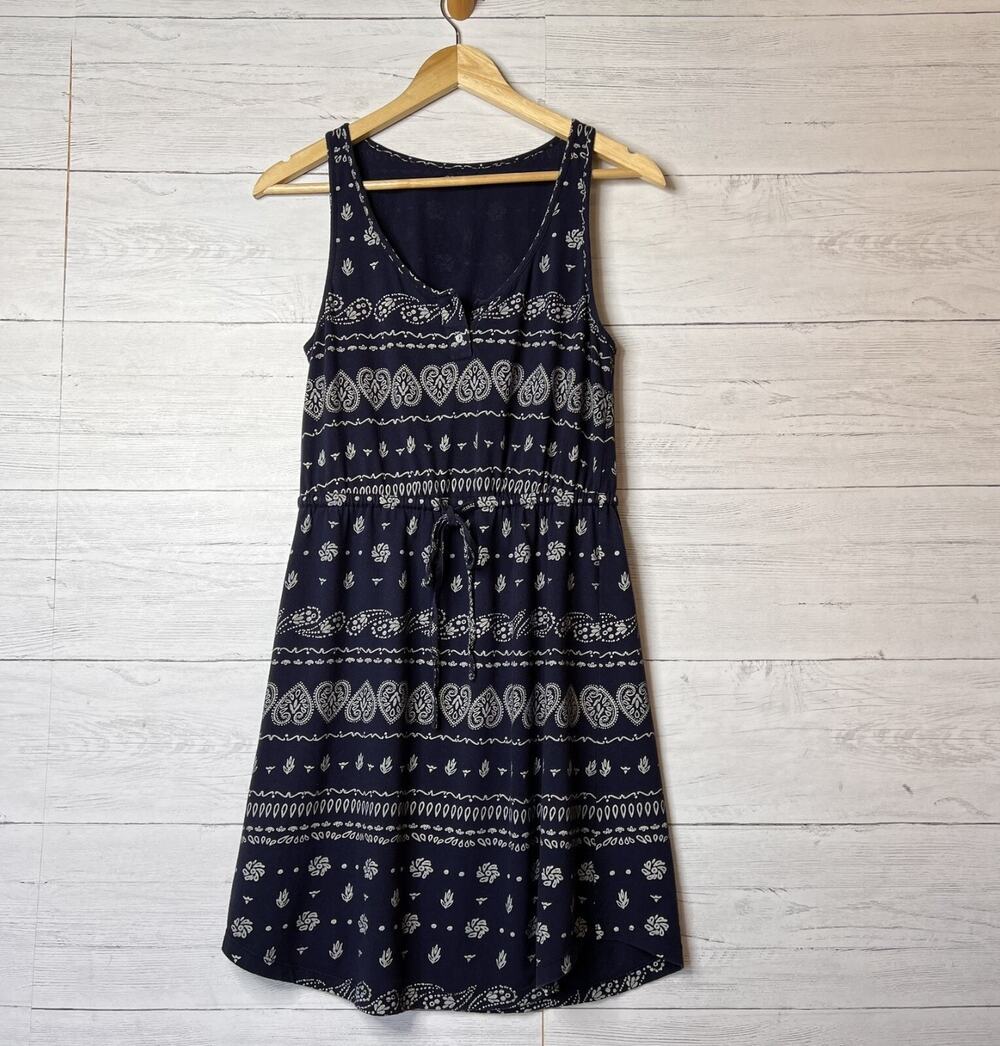 Lucky Brand Dress Womens Size XS Navy & White Boho Sleeveless Paisley & Hearts